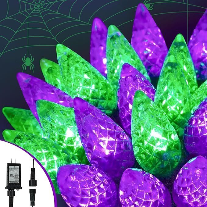 Upgraded 250 LED C6 Connectable Halloween String Lights, 82FT Purple and Green Lights, Waterproof Fairy Twinkle Light Plug in with 13 Modes & Timer for Outdoor Indoor Party Tree Halloween Decorations