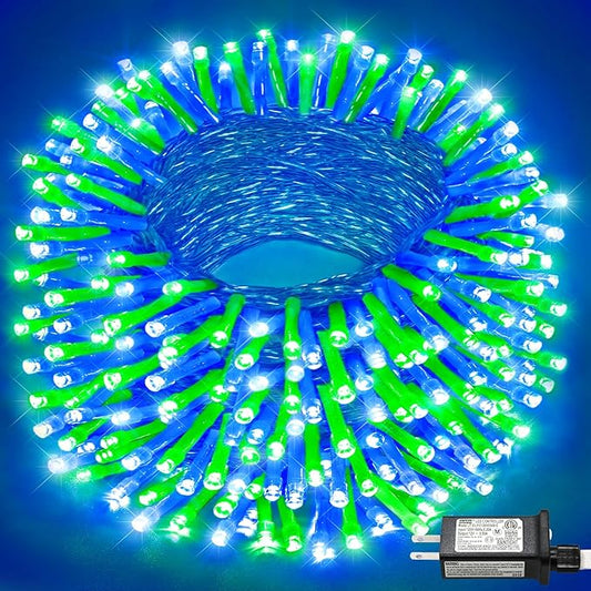 100FT 300 LED Christmas Lights Outdoor, Plug in Christmas String Lights Indoor, Waterproof & 8 Modes & Timer Function, Connectable Fairy Twinkle Light for Bedroom Yard Garden Decorations, Blue Green