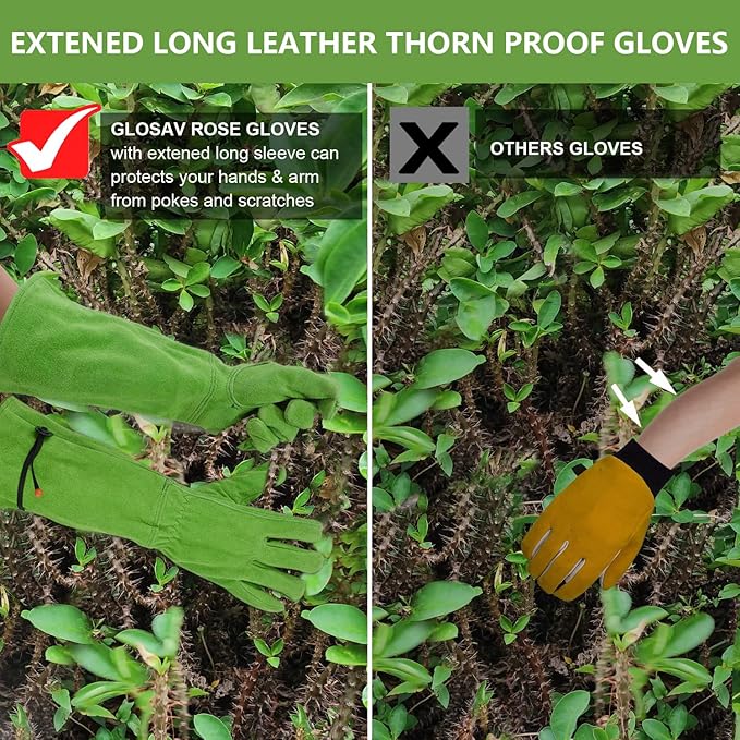 Gardening Gloves for Women, Garden Gloves for Thorn Proof, Professional Rose Pruning Gloves, Long Leather Garden Gloves (Medium, Forest Green)
