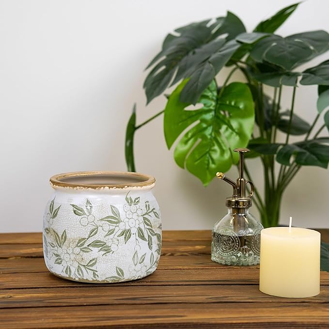 Ceramic Pot for Planter, Vintage Flower Pot with Drainage Holes, 6.29 inch Ice Crack Glazed Indoor Planters Pot (Vintage)