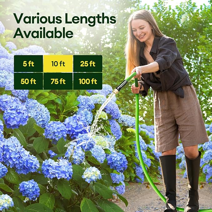 10 ft Garden Hose, 5/8 in ID, Heavy-Duty, Leakproof, Kink-Resistant Water Hose with Swivel Brass Fittings, 600 PSI Burst Rating, Ideal for Car Wash & Lawn Watering