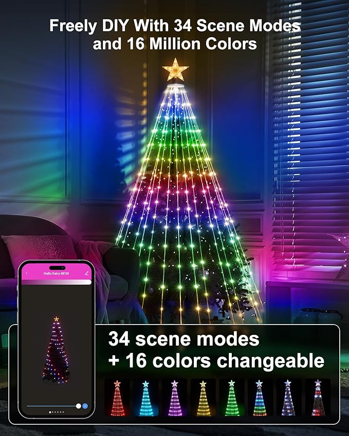 Smart Christmas Cone Tree LED Lights, 7ft 295 Music Sync with Remote APP and Pattern, Local Control and Text Displayable, 16 Million Colors Light Show Tree for Indoor Outdoor Decorations
