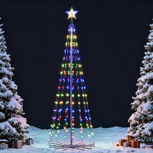 JOIEDOMI LED Christmas Cone Tree Lights, 6FT Outdoor Lighted Tree with 8 Lighting Modes & Star Topper, Christmas Decorations for Yard Porch Patio Garden Holiday Decor, Warm White