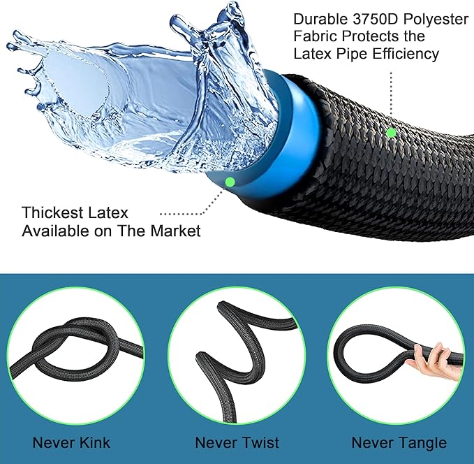 Expandable Garden Hose 100 ft with 10 Function Nozzle Sprayer, Lightweight Flexible Water Hose with Durable Collapsible Latex Core & Solid Brass Fittings, 100ft Retractable Stretch Hose, Black