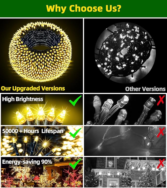 1500 LED 470FT Christmas Lights Outdoor,12 Lighting Modes Christmas String Lights with Timer, Dimmable Warm White LED StringLights Waterproof for Yard Tree Halloween Wedding Party Holiday