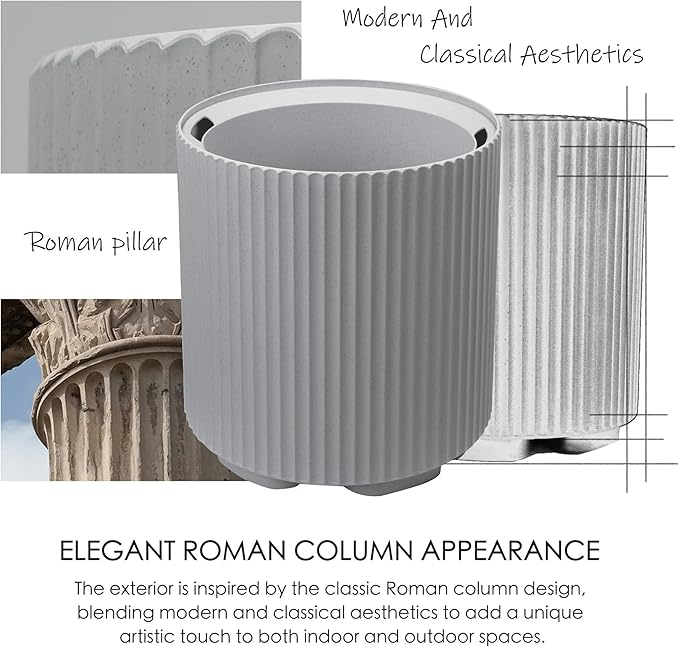 Kozyard Round Planter 16’’H Plant Pots for Indoor Outdoor Porch, Patio, Backyard Planters with Water Reservoir Modern Décor for Tall Plants, Flowers (16inch/Cement Gray)