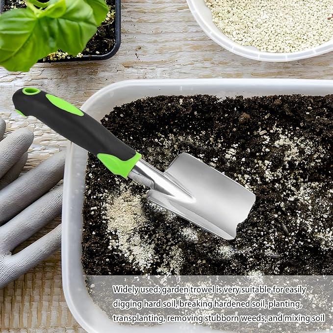 Garden Shovel Hand Trowel Mini Shovel Garden Tools Cast-Aluminum Heavy Duty Gardening Tool Soft Rubberized Non-Slip Handle Potting Tools for Planting, Transplanting, Weeding, Digging Soil (Green)
