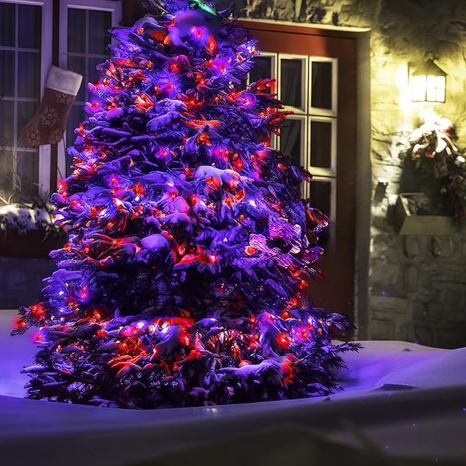 WBao C6 100 LED 33ft Battery Operated Christmas String Lights with 8 Modes, Timer, Waterproof Design for Indoor Outdoor Christmas Trees, Fence, Stairs Xmas Decorations, Red