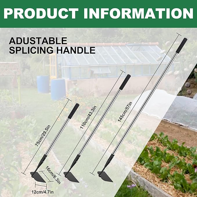 Garden Hoe, Long Handle Hoe Garden Tool with Non-Slip Silicone Cover, 56-Inch Stainless Steel Handle, Heavy Duty Hoe with Durable Blade, for Digging Loosening Weeding Planting