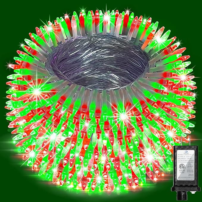300LED Chrstmas Lights, 75ft Indoor Outdoor Christmas String Lights with 12 Modes, Red & Green ChristmasTree Lights with Timer Dimmable Connectable for Fence Garden Wedding Party Decor Red & Green