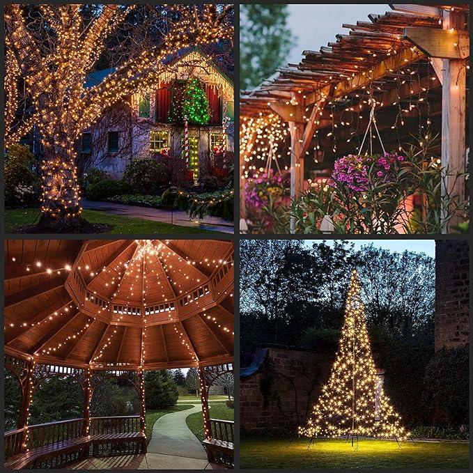 YULETIME 200 Warm White LED Christmas Lights, 66 Feet Brown Wire UL Certified Commercial Grade Holiday String Light Set