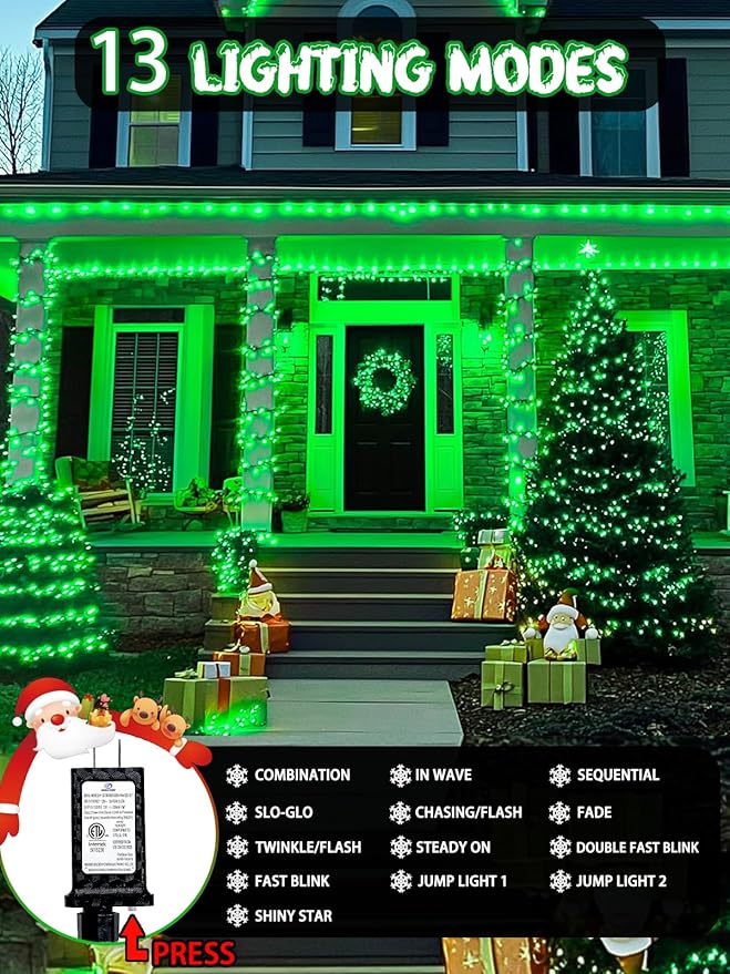 240 LED 78FT C6 Halloween String Lights, Super Long Christmas Lights Outdoor Indoor with 13 Modes & Timer, Waterproof Fairy Twinkle Light Plug in for Tree Garden Party Xmas Decorations (Green)