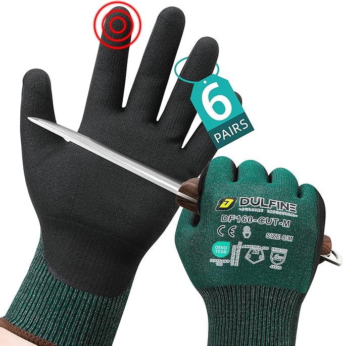 ANSI A4 Cut Resistant Work Gloves for Men,6 Pairs Pack.Touchscreen Micro Nitrile Coated,Anti-Slip & Durable for Construction, Wood Cutting,Glass Factory Industrial Use(Medium)