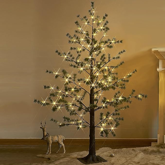 LITBLOOM Pre lit Faux Noway Christmas Pine Tree Lights 6FT 126 Warm White LED for Indoor Outdoor Home Decoration