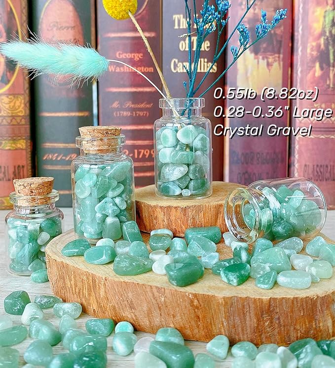 QINJIEJIE 400G Green Aventurine Crystal Polished Rocks 0.3-0.4" Tumbled Stones Chips Stone Crushed Quartz Natural Gem Home Decoration Aquarium Plants Cacti Vase Filler Landscape Bottom Ornament 0.9lb