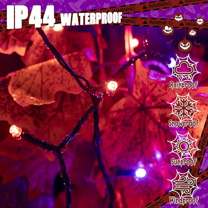 Ollny Halloween Lights Outdoor, 300 LED 100FT Orange and Purple Halloween Decorations with 8 Modes Timer, Plug in String Lights for Indoor Outside House Yard Party