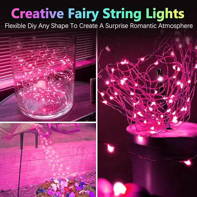 4 Pack 60 LED Christmas Fairy Lights Battery Operated with Timer, 20FT Waterproof Twinkle Lights Indoor Outdoor, String Lights for Bedroom, Wedding, DIY, Centerpiece, Christmas Decorations(Pink)