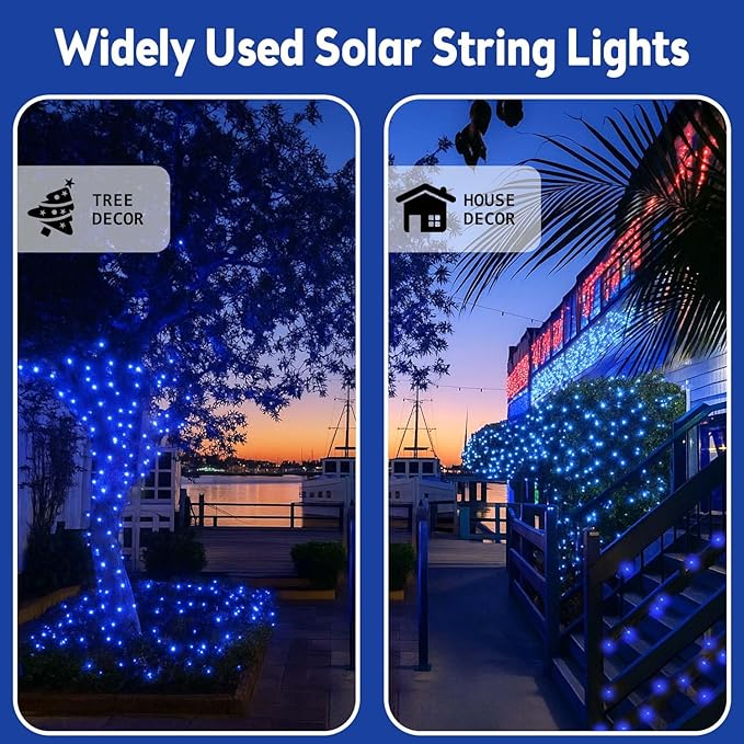 Extra-Long 144FT Solar String Lights for Outside, 2 Pack 400LED Solar Christmas Lights Outdoor, Waterproof Copper Wire with 8 Modes Twinkle Fairy Lights for Tree Garden Party Christmas Decor (Blue)