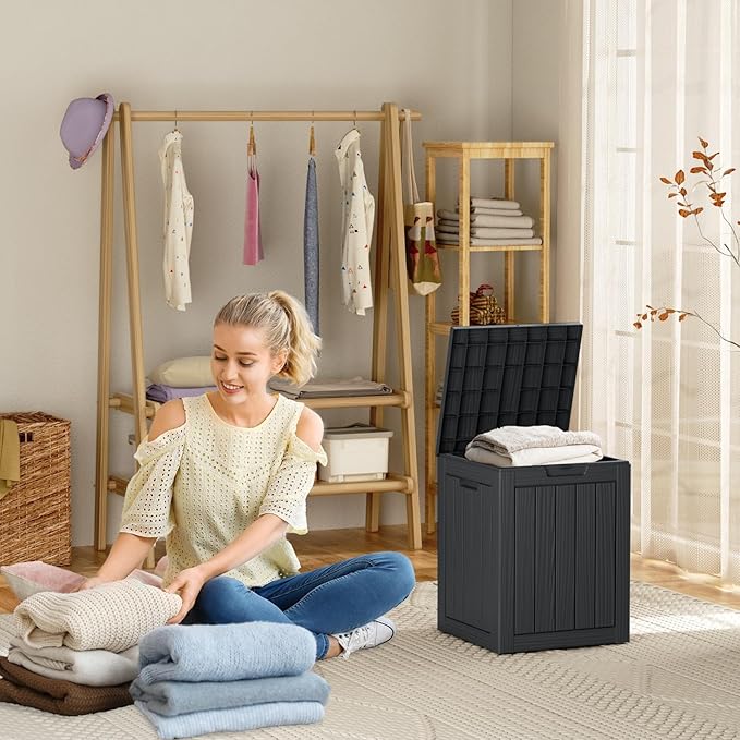 DRATO Deck Boxes, 28 Gallon Outdoor Storage Box for Patio Cushion, Garden Tools, Waterproof and UV Resistant, Lockable Black