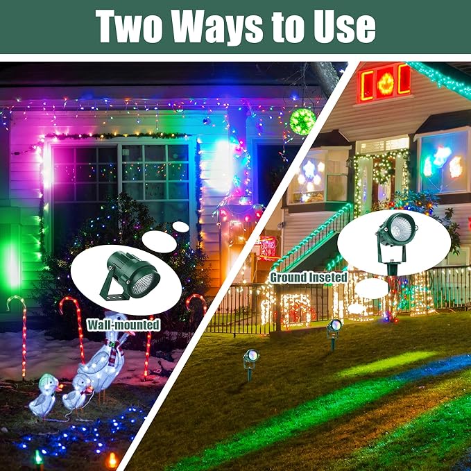 Fovths 2 Pack Christmas Spotlight 12W RGBW Outdoor Landscape Lights Spot Light with Remote Control IP65 Waterproof 120V Lights 16 Color Changing for Xmas Garden Path Yard Decor