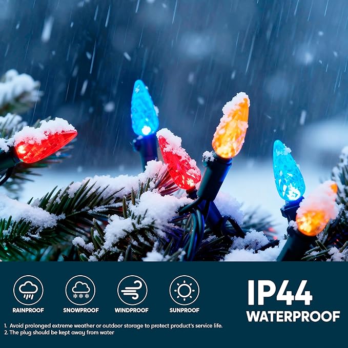 Joiedomi C6 Multicolor Christmas Lights, 100 LED Steady On Strawberry Lights, 33.66 FT Connectable Christmas String Lights for Indoor Outdoor Party Home Yard Xmas Tree House Decorations, Green Wire