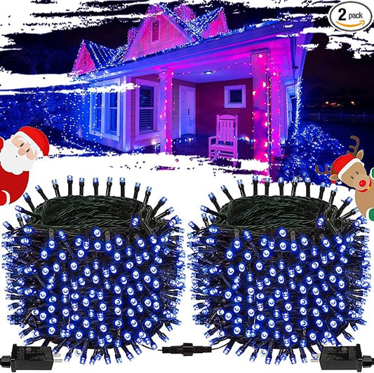 2-Pack Connectable Christmas Lights Outdoor, Total 164FT 400LED Christmas String Lights Waterproof with 8 Modes & Timer, Green Wire Twinkle Lights for Xmas Tree Decorations Outdoor Indoor, Blue