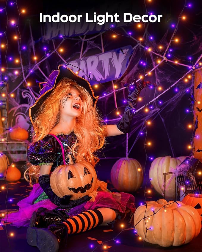 JACKYLED 180FT 500LED Halloween Lights, Outdoor String Lights 8 Modes & Memory Function, Orange and Purple Twinkle Tree Lights, Waterproof Plug in String Light for Halloween Party Outdoor Indoor Decor
