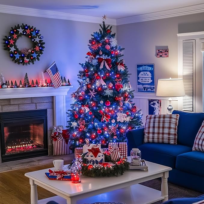 JMEXSUSS 250 LED Red White and Blue Lights for 4th of July Decorations - 91.5ft Connectable Patriotic Lights Outdoor Waterproof with 8 Modes for Home Yard Patio Party Decor