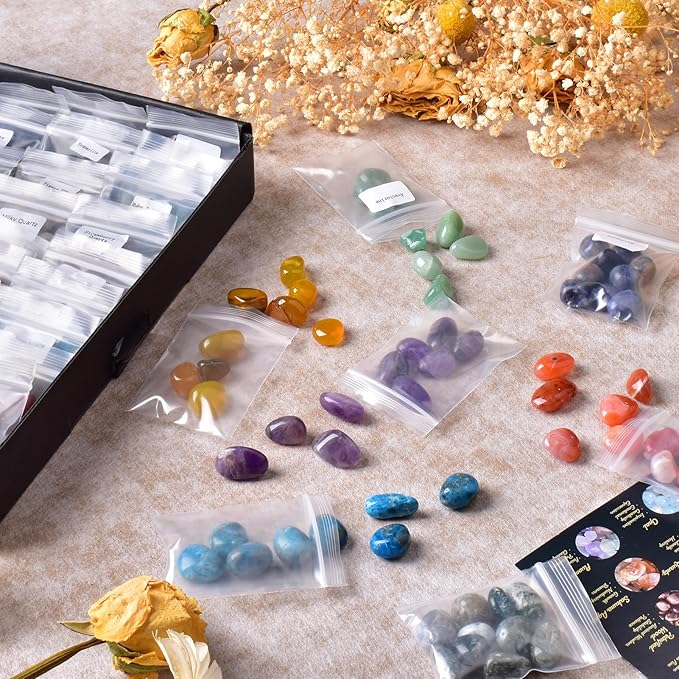 Polished Healing Crystal Stones Set – 36 Different Natural Gemstone Types, 2.5 lbs of 0.5" Tumbled Decorative Rocks Collection for Chakra, Meditation, Reiki, Energy Work, Crafts, Gifts