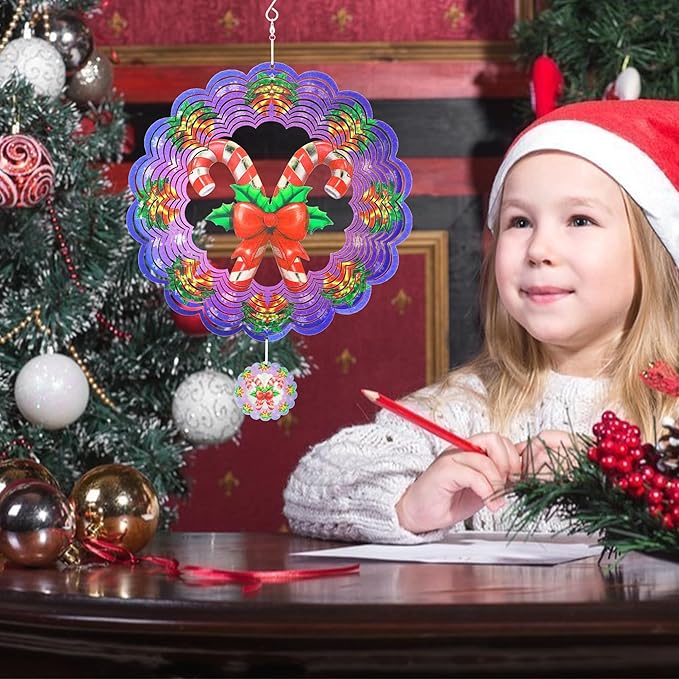 Wind Spinners Outdoor Christmas Candy Cane - Birthday Gifts for Women Mom Grandma, Hanging Wind Sculptures 12 inch 3D Wind Spinner for Garden Decor for Outside, Garden, Patio, Yard, Outdoor