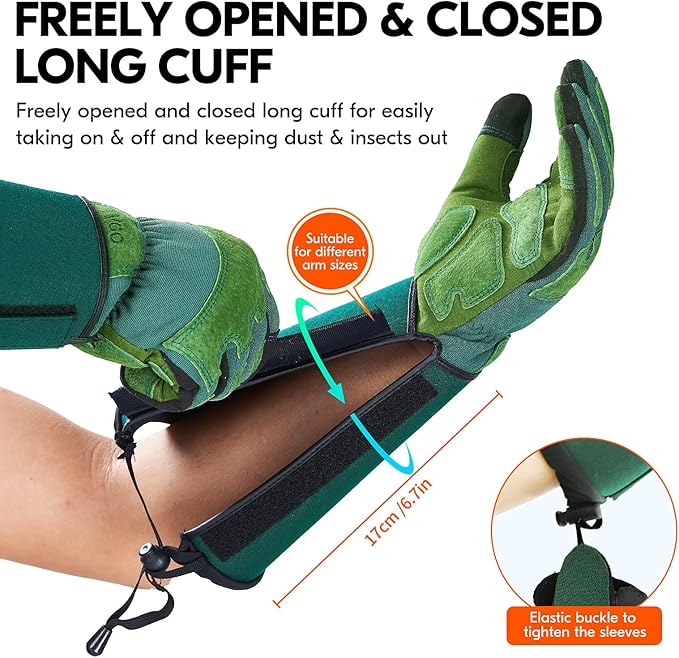 Vgo... 1 Pair Gardening Gloves Unses,Safety Work Gloves,Long Sleeves Gauntlet,Puncture-proof,Thorn Proof,Touchscreen(Size M,Green,SL7477)