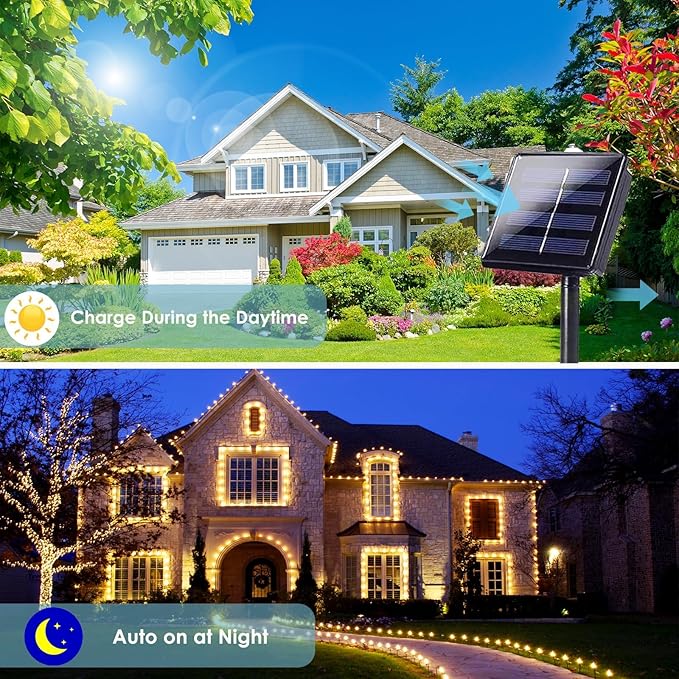 2-Pack Solar String Lights for Outside, Total 200LED Solar Christmas Fairy Lights Waterproof, Outdoor Twinkle Light Copper Wire 8 Modes Fairy Light for Xmas Tree Party Wedding Decor (Warm White)