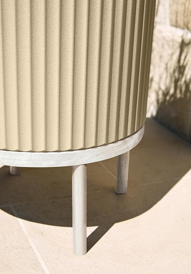 Veradek Demi Series Round Planter w/Stand for Porch/Patio | Durable Plastic-Stone Composite & Wooden Stand | Modern Décor for Tall Plants, Flowers