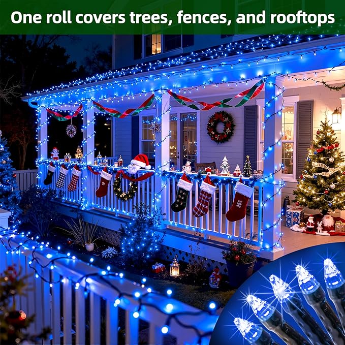 300LED Christmas Lights Outdoor Indoor Use, 12 Lighting Modes 75ft Christmas Tree Lights with Timer, Dimmable BlueLED StringLightsWaterproof for Yard Tree Wedding Party Holiday Decor Blue
