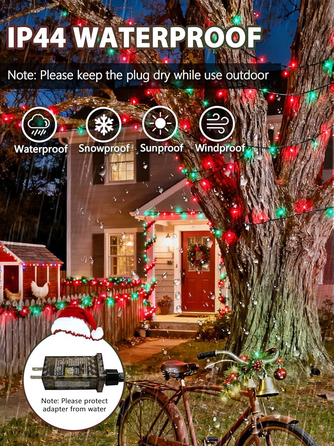 Voice Controlled Christmas Lights with Remote, 99 FT 300 LED String Lights Indoor Outdoor with 12 Modes 3 Timers, Dimmable Twinkle Light Plug in Waterproof for Xmas Tree Party Decor, Red and Green