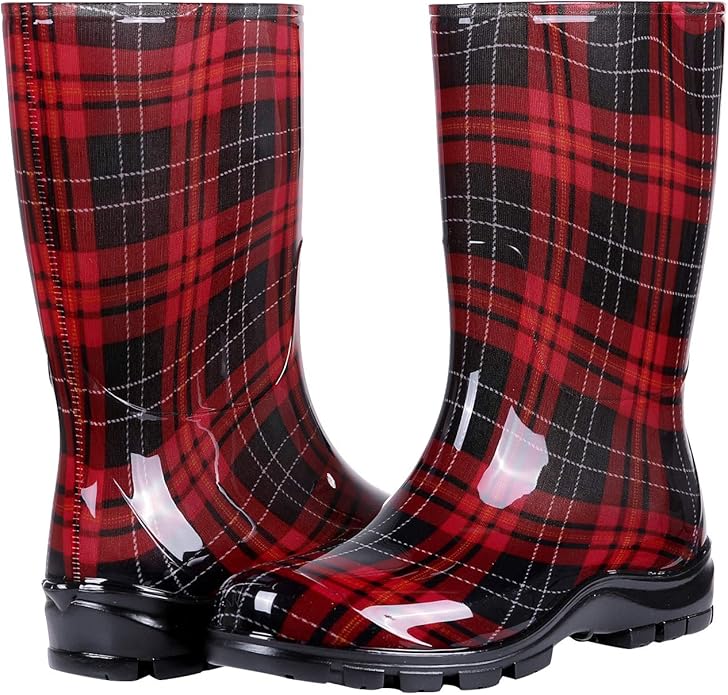 Asgard Women's Mid Calf Rain Boots Printed Waterproof Rubber Boots Short Garden Shose