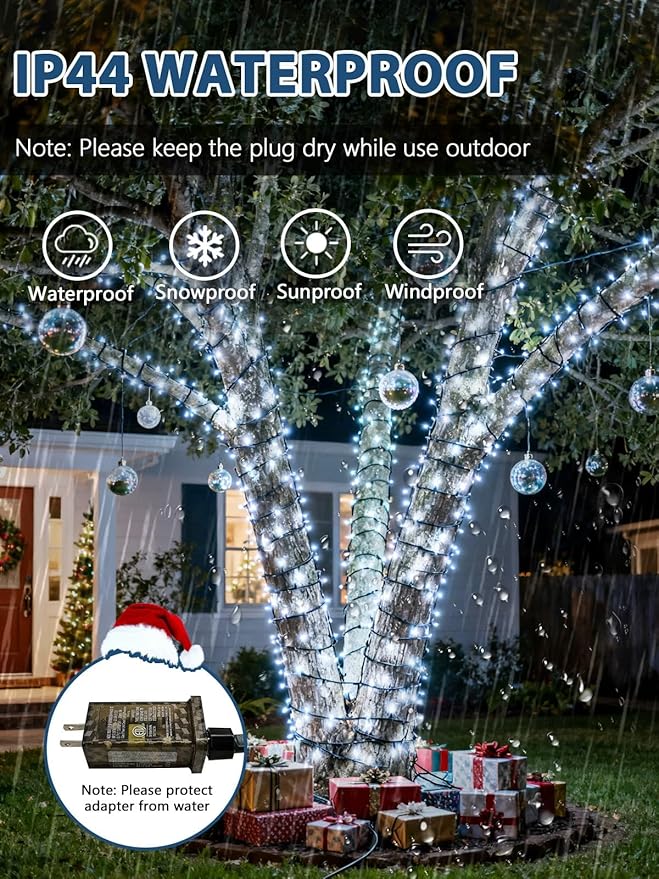Voice Controlled Christmas Lights with Remote, 99 FT 300 LED String Lights Indoor Outdoor with 12 Modes 3 Timers, Dimmable Twinkle Light Plug in Waterproof for Xmas Tree Party Decorations, Cool White