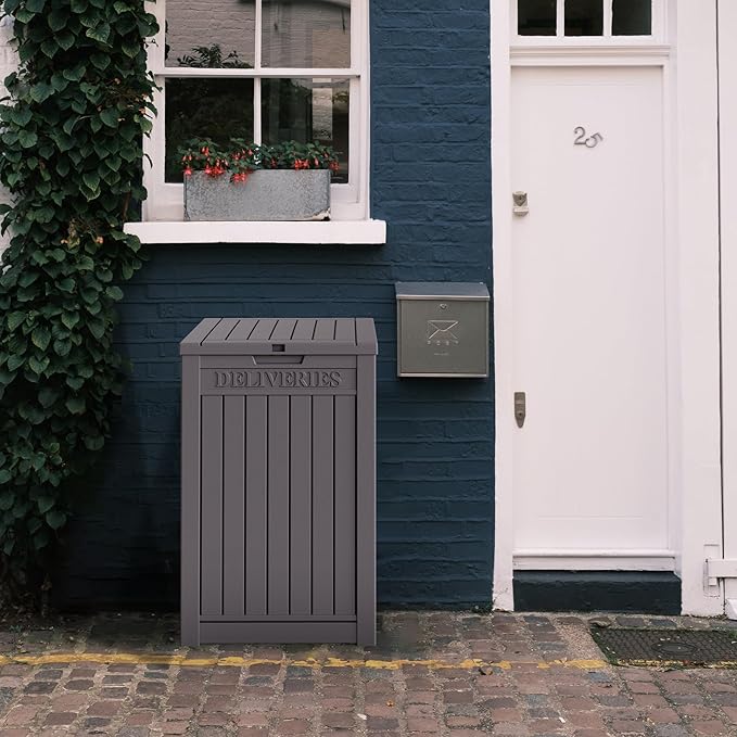 55 Gallon Plus Lockable Resin Deck Box, Waterproof Outdoor Storage Box for Patio Furniture, Garden Tools, Pool Accessories, UV-Resistant Outside Delivery, Grey