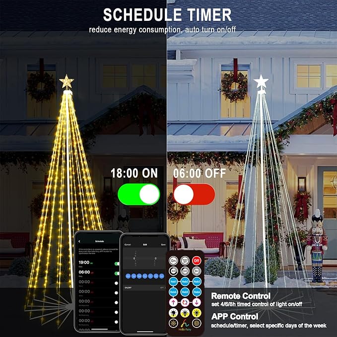 10FT 516LEDS Outdoor Lighted Christmas Tree, Smart Cone Tall Pop Up with Star, Timer, Waterproof, APP & Remote, Music Sync, Multicolor/WarmWhite, Outside Xmas Yard Porch Decor