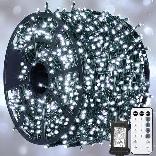 weillsnow 328 FT 1000 LED Christmas String Lights with Remote & Timer, 8 Lighting Modes Twinkle Lights, Waterproof Fairy Lights for Outdoor Bedroom Backyard Tree Wall Christmas Decoration (White)