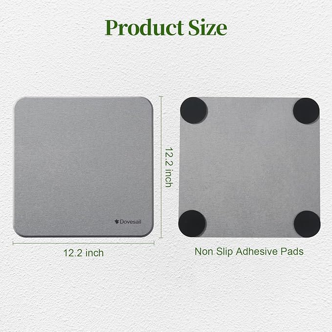 Plant Saucer, 12" Instantly Dry Diatomaceous Earth Stone Prevents Moisture Buildup, Flower Plant Tray Pot Saucer Keep Counter and Floors Dry and Clean (2 Pack)- Dark Gray