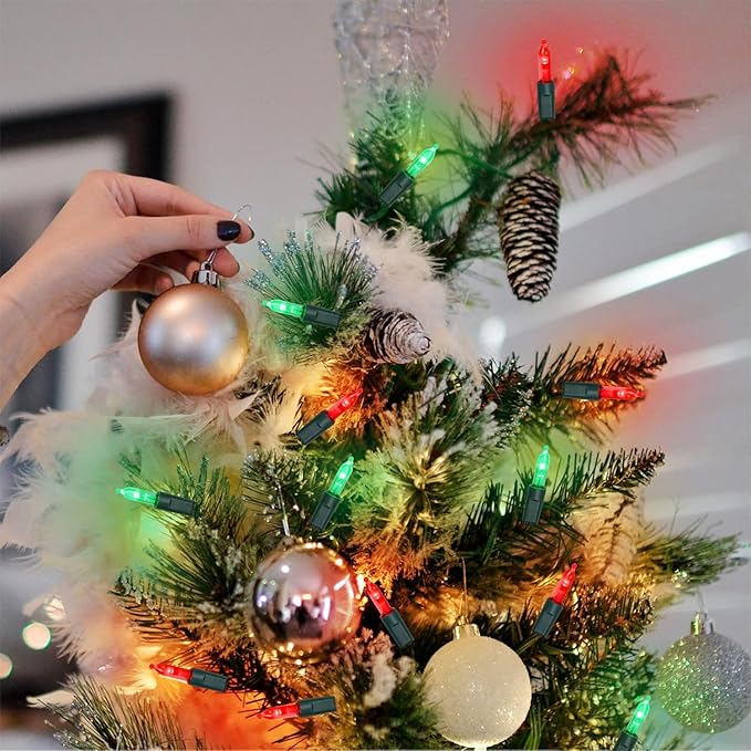 WATERGLIDE 2 Pack 50 LED Outdoor Christmas Lights, 16FT Battery Operated Mini String Lights with 8 Modes & Timer, Xmas Tree Lights Waterproof for Patio Garden Party Wedding Holiday Decor, Red & Green