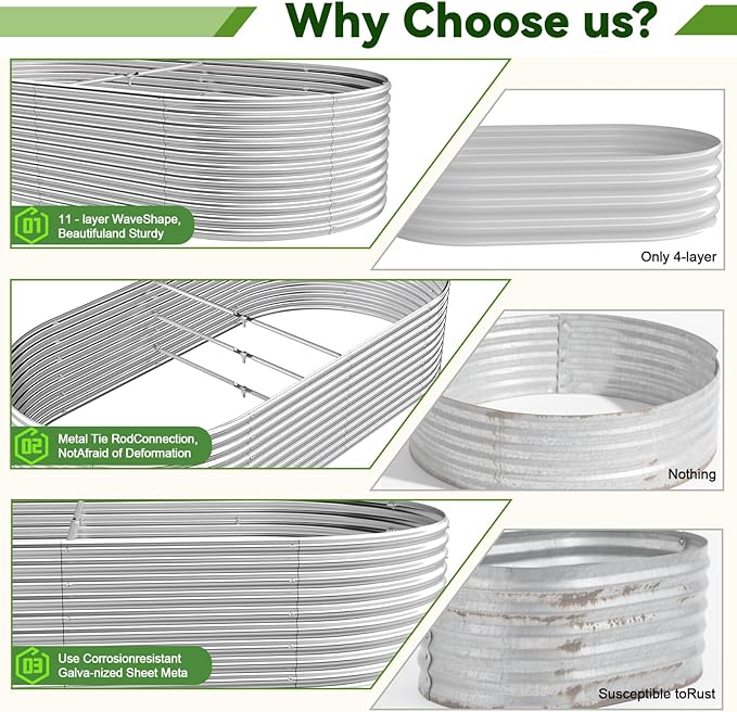 2 Pack 8x4FT Tall Galvanized Raised Garden Bed, Outdoor Metal Planter Box for Vegetables & Flowers, Steel Above Ground Garden Box for Backyard Gardening