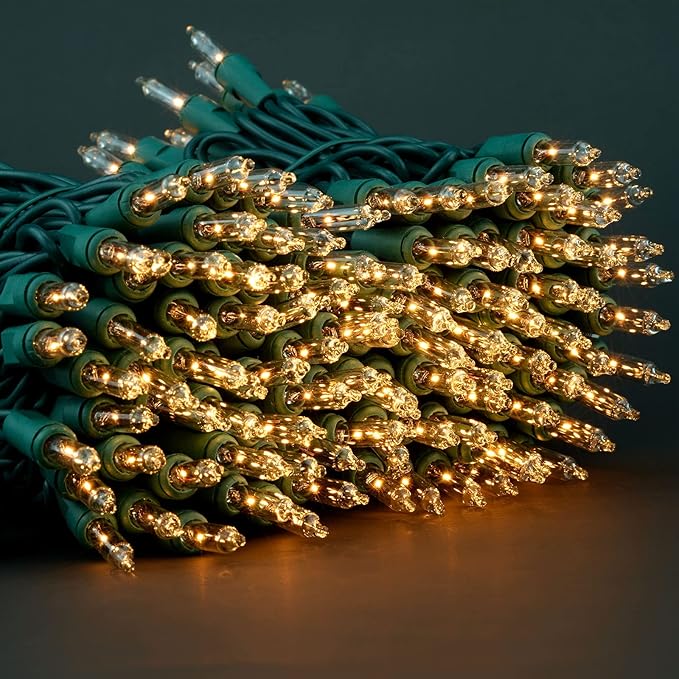 YULETIME 200 Clear Christmas Lights with Green Wire, Pack of 2 Strands of 21 ft 100 Count UL Certified Incandescent Mini String Light (Clear - Green Wire)