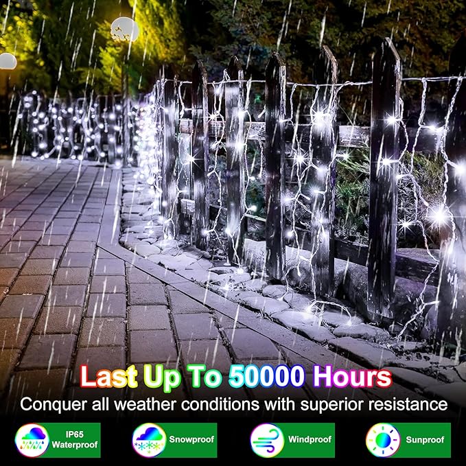 82FT LED Christmas Lights Outdoor with 176 Drops, Christmas Decorations Hanging Lights 616 LED 8 Modes, Outsite Fairy String Lights for Wedding Party Holiday Winter Wonderland Decorations Cool White