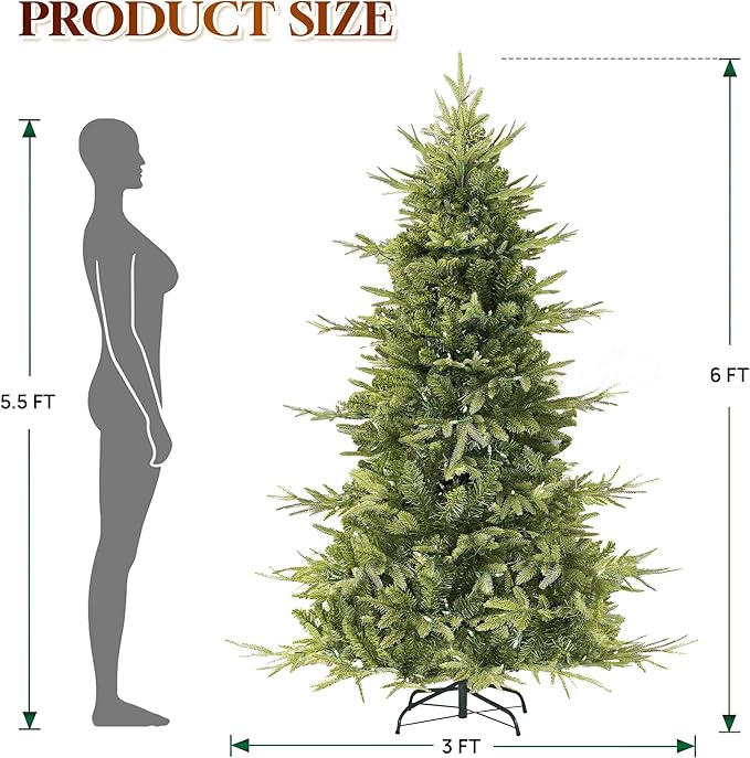 HOLLO STAR 6 ft Prelit Pencil Christmas Tree with 300 LED Lights, App Control, Aspen Artificial Christmas Tree, Multi-Color RGBW Lights, 969 PE & PVC Branch Tips, Skinny Xmas Tree, for Home, Party