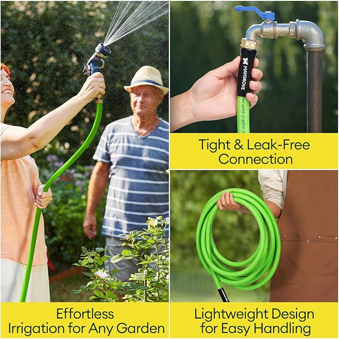 10 ft Garden Hose, 5/8 in ID, Heavy-Duty, Leakproof, Kink-Resistant Water Hose with Swivel Brass Fittings, 600 PSI Burst Rating, Ideal for Car Wash & Lawn Watering