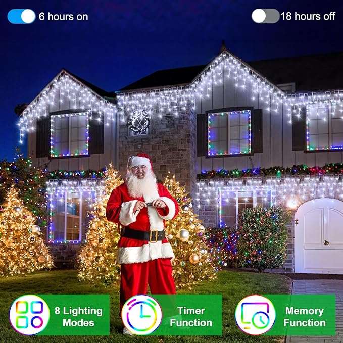82FT LED Christmas Lights Outdoor with 176 Drops, Christmas Decorations Hanging Lights 616 LED 8 Modes, Outsite Fairy String Lights for Wedding Party Holiday Winter Wonderland Decorations Cool White