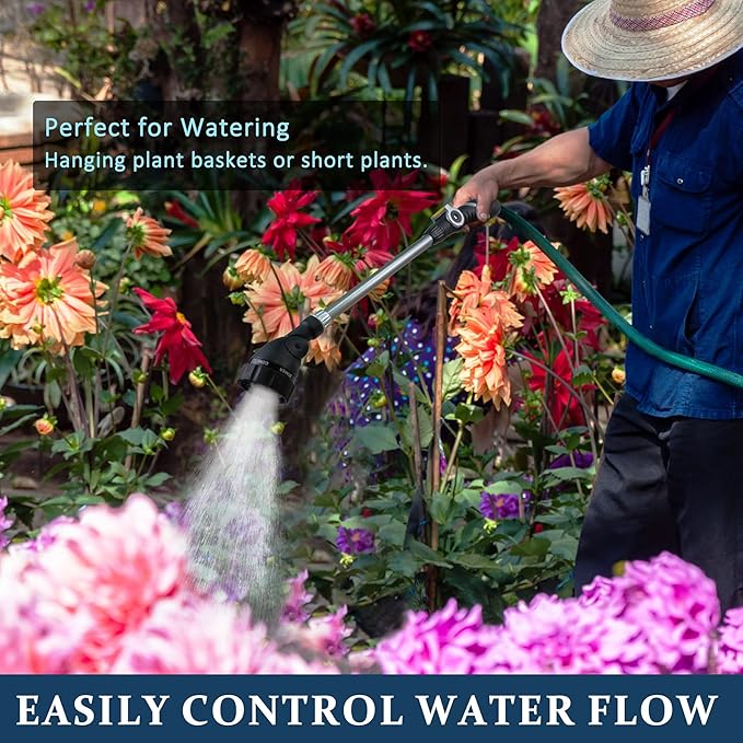 Thumb Control Watering Wand with Rotating Head Heavy Duty 22 Inch Ergonomic Sprayer Wand Adjustable Spray Garden Hose Nozzles Hanging Basket Wand with Flow Control, No Assembly Required Wand