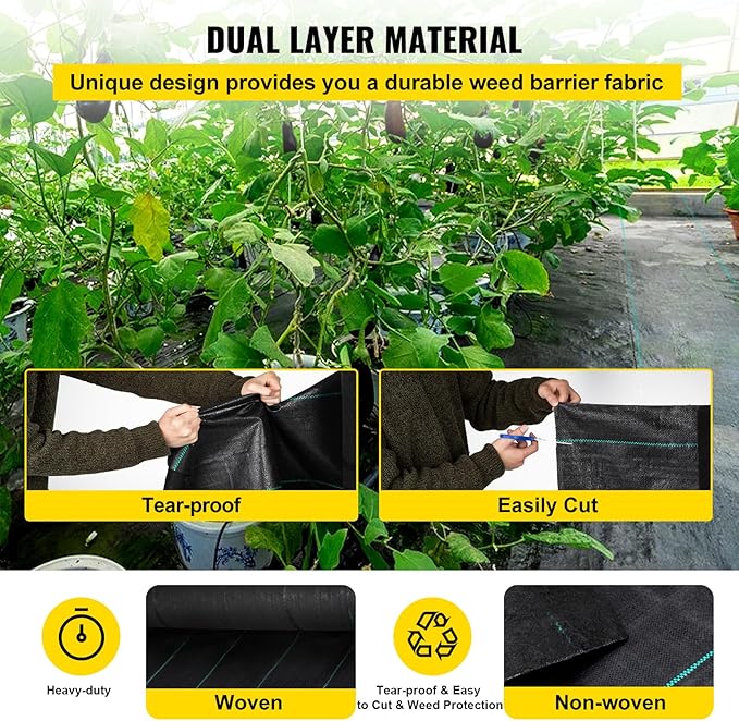 VEVOR Weed Fabric Barrier Heavy Duty, 4x300FT 5.8oz Weed Blocker Fabric, Woven Landscape Fabric, Garden Fabric Weed Barrier, Weed Control Fabric Ground Cover, Geotextile Fabric, Gardening Mat, Black